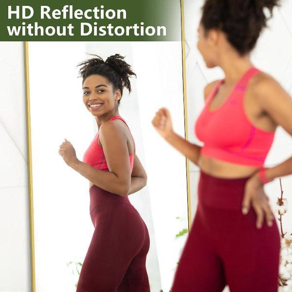 MELOMOIR Gold Mirror Full Length, Floor Mirror, Free Standing Mirror Hanging or Leaning, Aluminum Alloy Frame Full Body Mirror for Bedroom Living Room Cloakroom Hallway, Wall Mirror Full Length - MIRRORONS