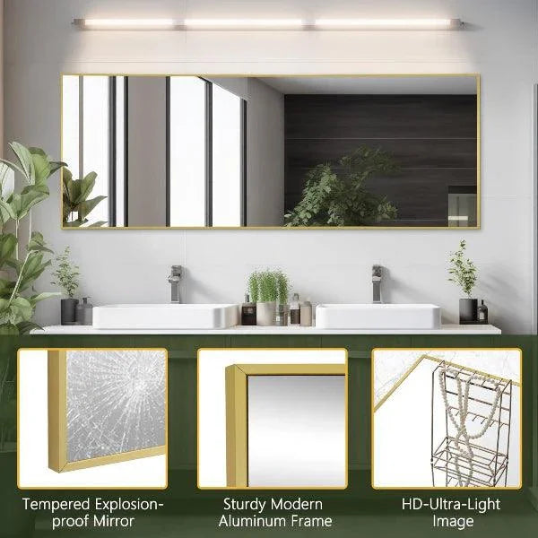 MELOMOIR Gold Mirror Full Length, Floor Mirror, Free Standing Mirror Hanging or Leaning, Aluminum Alloy Frame Full Body Mirror for Bedroom Living Room Cloakroom Hallway, Wall Mirror Full Length - MIRRORONS