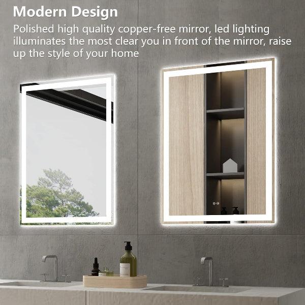LED Bathroom Mirror, Lighted Mirror, Bathroom Vanity Mirror Dimmable Lights, Auto-Off Defogging, IP44 Waterproof Temperature Adjustable - MIRRORONS