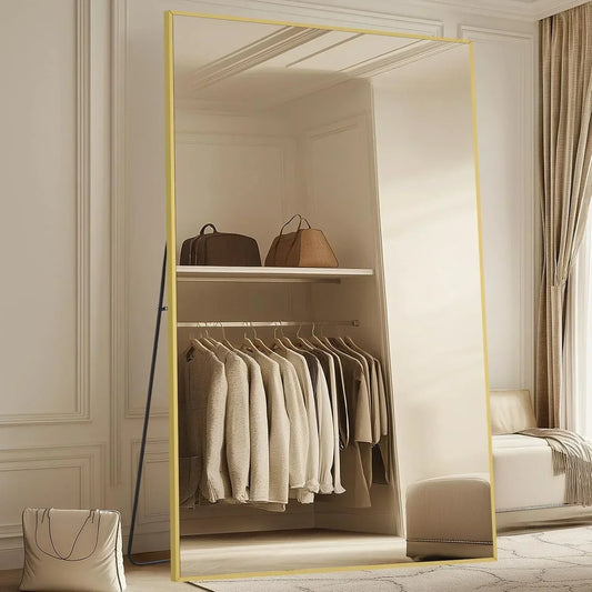 MELOMOIR Oversized Floor Mirror Freestanding, Full Length Mirror for Bedroom Living Room Dressing Room Gym Yoga Hair Salon, Gold Rectangular Mirror Full Length with Shatterproof Tempered Glass