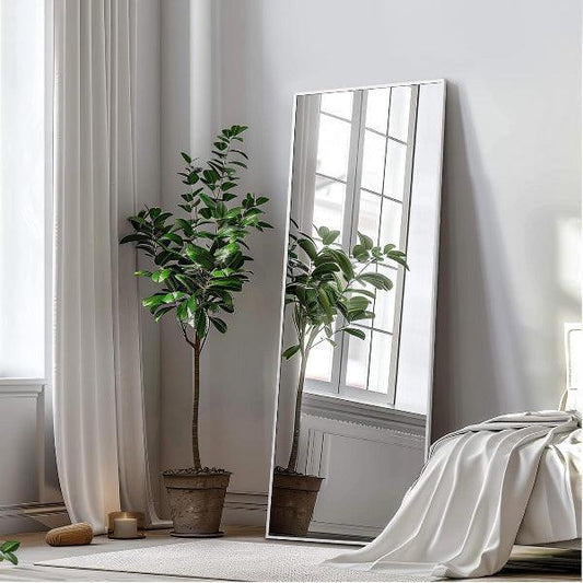 MELOMOIR Full Length Mirror, Silver Floor Mirror with Stand Hanging or Leaning, Aluminum Alloy Frame Full Body Mirror for Bedroom Living Room Cloakroom Hallway, Wall Mirror Full Length, Silver - MIRRORONS