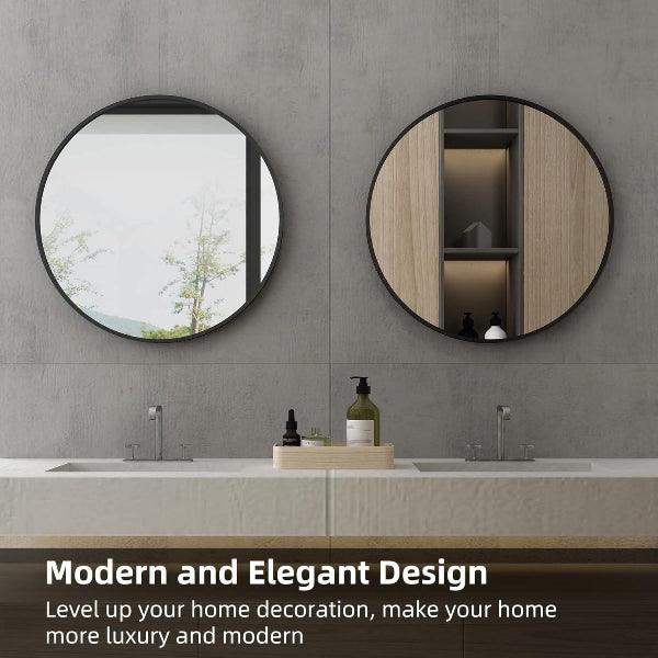 Black Round Mirror, Bathroom Mirrors Shatterproof Round Mirror, Metal Frame Vanity Mirror for Living Room Bedroom Entryways, Copper-Free Mirror - MIRRORONS