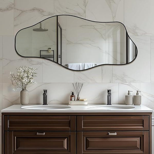 Mirrorons Irregular Wall Mirror, Black Asymmetrical Mirror Decorative Bathroom Mirror, Cloud Mirror, Modern Vanity Mirror, Shatterproof Black Mirror - MIRRORONS