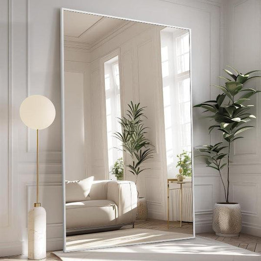 MELOMOIR Oversized Floor Mirror, Free Standing Leaning or Hanging, Suitable for Bedroom Living Room Home Gym Cloakroom, Thin Aluminum Frame, Tempered Glass, Silver - MIRRORONS