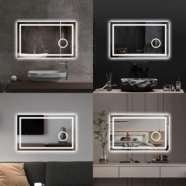 LED Mirror, Vanity Mirror, Wall Mounted Bathroom Mirror with 3X Magnifying Makeup Mirror, 3 Colors Adjustable Dimmable, Shatter-Proof, Anti-Fog - MIRRORONS