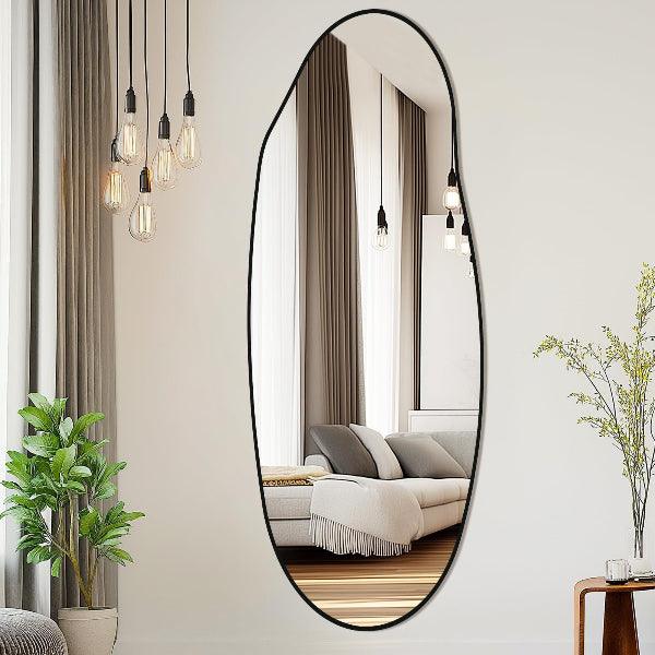 Mirrorons Irregular Wall Mirror 51×28, Black Asymmetrical Bathroom Mirror, Oval Aesthetic Mirror, Full Length Mirror, Shatterproof Black Bathroom Mirrors