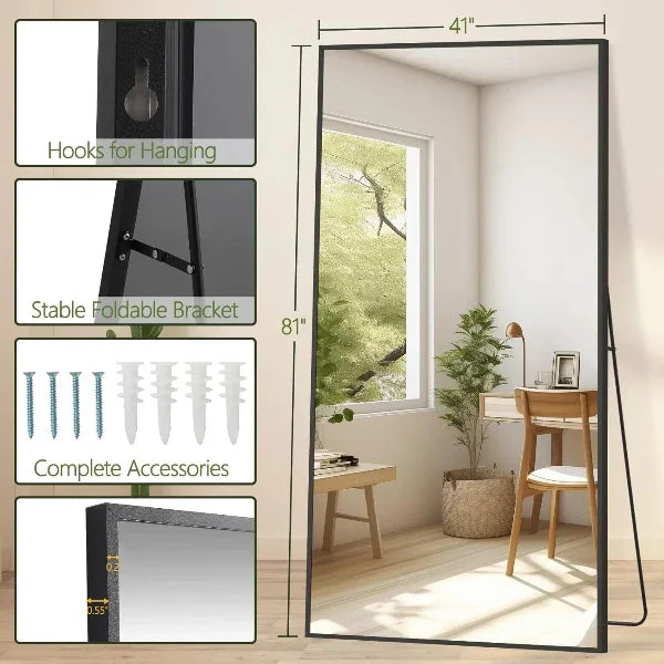 MELOMOIR Oversized Floor Mirror, Freestanding, Large Full Body Mirror for Bedroom, Living Room & Gym - Black Mirror with Tempered Glass - MIRRORONS