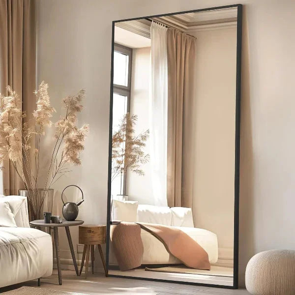 MELOMOIR Full Length Mirror, Floor Mirror with Stand Hanging or Leaning, Aluminum Alloy Frame Full Body Mirror for Bedroom Living Room Cloakroom Hallway, Wall Mirror Full Length, Black - MIRRORONS