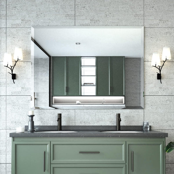 Beveled Mirror, Bathroom Mirrors for Wall, Frameless Rectangle Bathroom Mirror with Beveled Edge, Hangs Horizontally or Vertically, Upgraded Packing - MIRRORONS