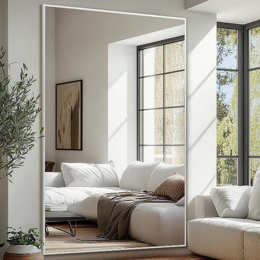 MELOMOIR Oversized Floor Mirror, Free Standing Leaning or Hanging, Suitable for Bedroom Living Room Home Gym Cloakroom, Thin Aluminum Frame, Tempered Glass, Silver - MIRRORONS