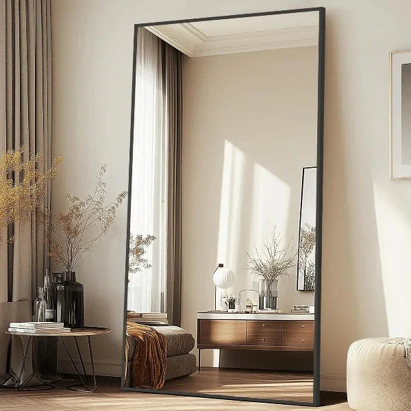 MELOMOIR Oversized Floor Mirror, Freestanding, Large Full Body Mirror for Bedroom, Living Room & Gym - Black Mirror with Tempered Glass - MIRRORONS