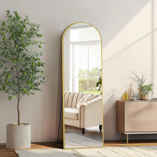 MELOMOIR Oversized Floor Mirror Freestanding, Full Length Mirror for Bedroom Living Room Dressing Room Gym Yoga Hair Salon, Gold Arched Mirror Full Length with Shatterproof Tempered Glass