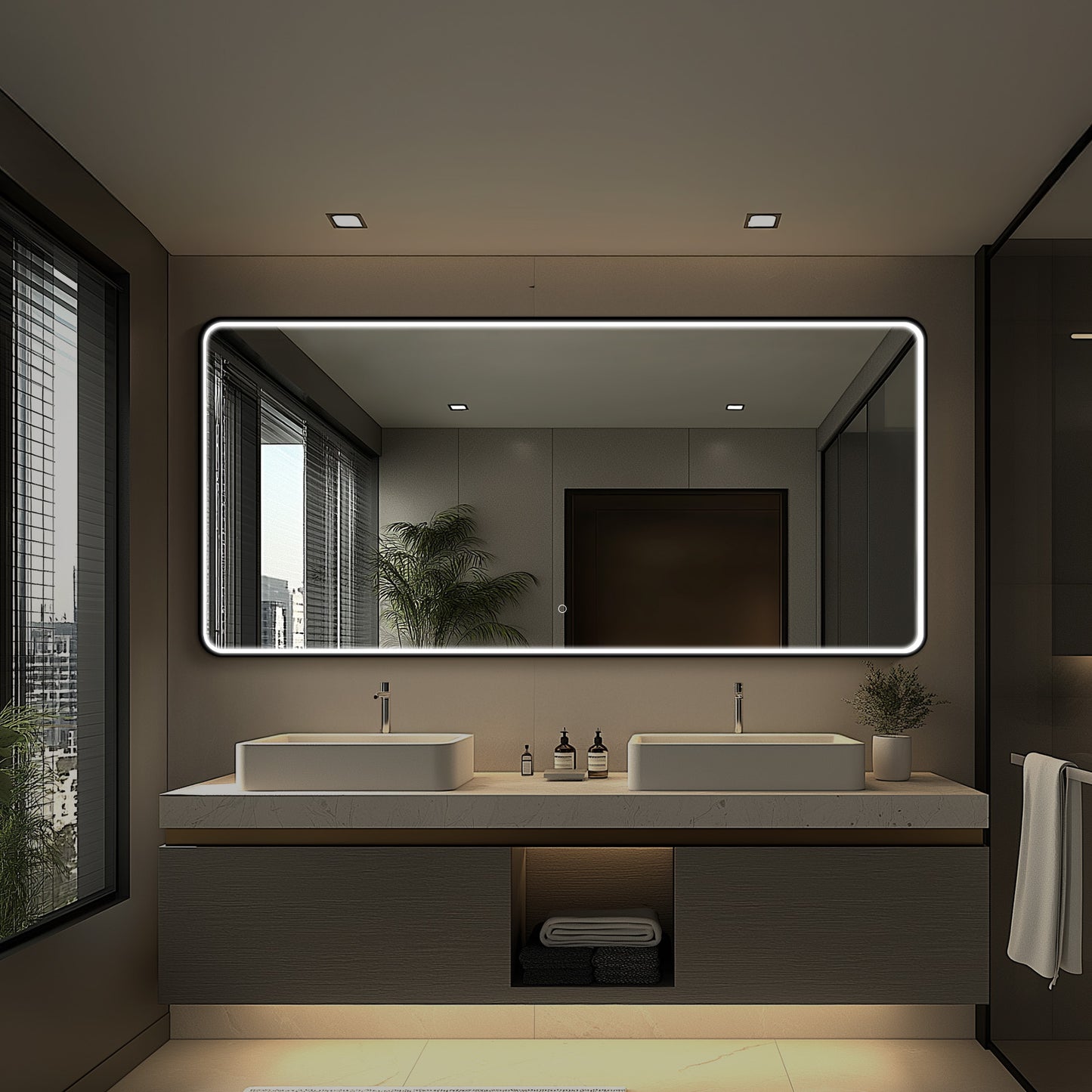 Taurus LED Bathroom Mirror with Lights, Black Metal Framed LED Mirror for Bathroom, 3 Colors and Stepless Dimmable Wall Mounted Lighted Bathroom Vanity Mirror, Anti-Fog