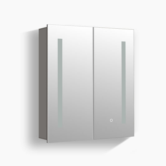 Mirrorons Medicine Cabinet with LED Lights, Rectangle, 28 x 24 Inch, Defogger, 3-Color Mode, Dimmer, Silver Gray