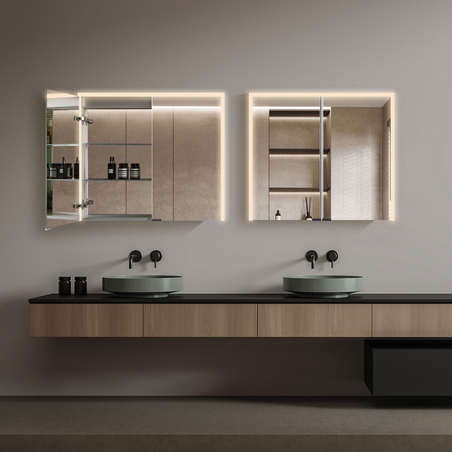 Mirrorons LED Lighted Bathroom Medicine Cabinet with IR Sensor Switch, Aluminum Hd Bathroom Mirror Cabinet Defogging Available, 28 x 32 Inch