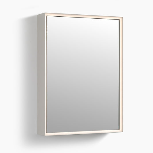 Mirrorons LED Lighted Bathroom Medicine Cabinet with IR Sensor Switch, Aluminum Hd Bathroom Mirror Cabinet Defogging Available, Matte White