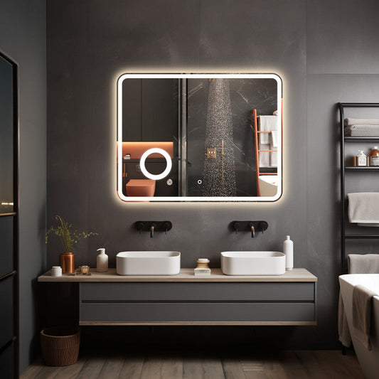 Crater LED Bathroom Mirror, Front Backlight, Touch Switch, 3x Magnifying Glass, Tri-color Dimmable, 5mm Tempered Glass, Anti-fog