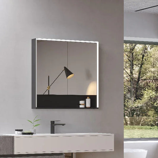 Mirrorons  Custom Medicine Cabinet, Defogger, Dimmable, 3 Color Light, Easy to Install, Matte Black