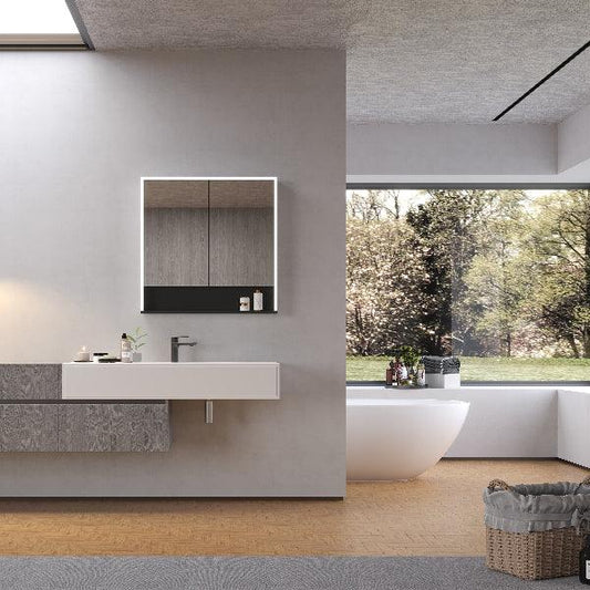 Mirrorons  Custom Medicine Cabinet, Defogger, Dimmable, 3 Color Light, Easy to Install, Matte Black