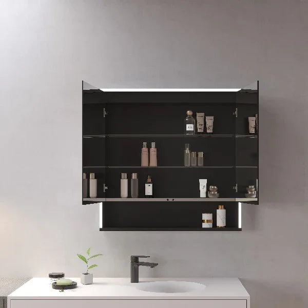 Mirrorons  Custom Medicine Cabinet, Defogger, Dimmable, 3 Color Light, Easy to Install, Matte Black