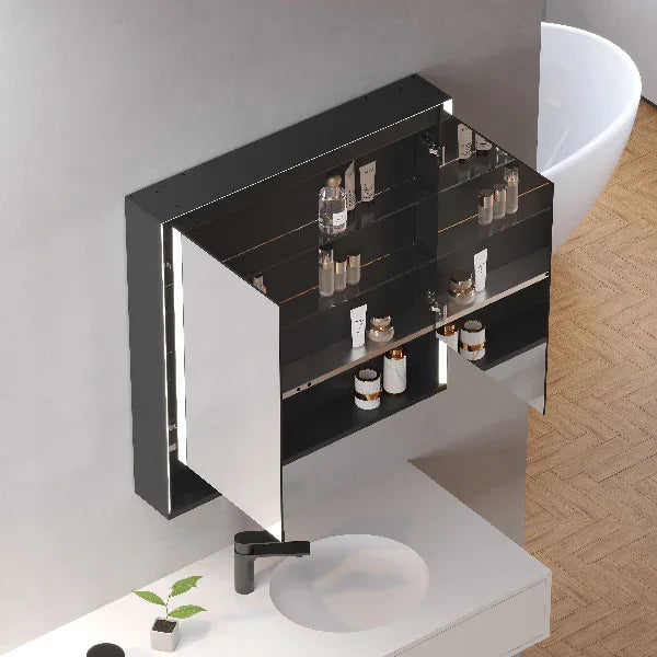 Mirrorons  Custom Medicine Cabinet, Defogger, Dimmable, 3 Color Light, Easy to Install, Matte Black