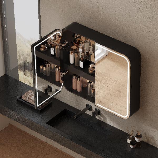 Mirrorons Custom Medicine Cabinet with LED Lights, Square, Defogger, 3-Color Mode, Dimmer, Matte Black or Matte White