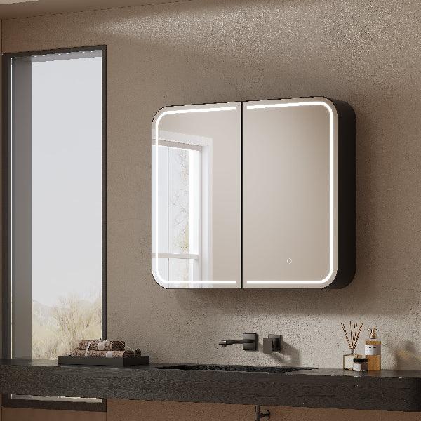 Mirrorons Custom Medicine Cabinet with LED Lights, Square, Defogger, 3-Color Mode, Dimmer, Matte Black or Matte White