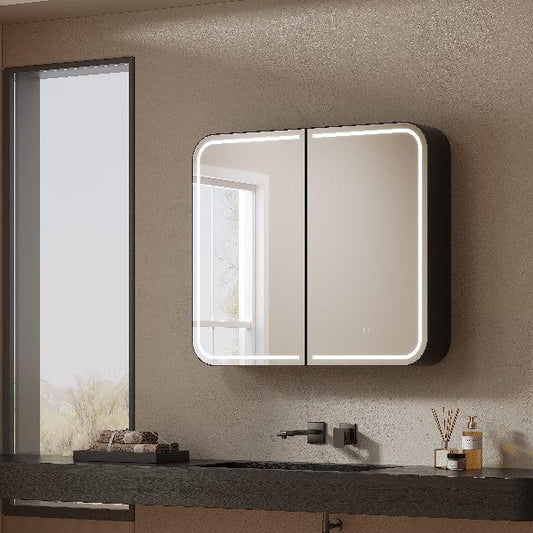Mirrorons Custom Medicine Cabinet with LED Lights, Square, Defogger, 3-Color Mode, Dimmer, Matte Black or Matte White