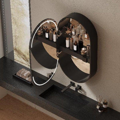 Mirrorons Custom Medicine Cabinet with LED Lights, Oval, Defogger, 3-Color Mode, Dimmer, Matte Black or Matte White