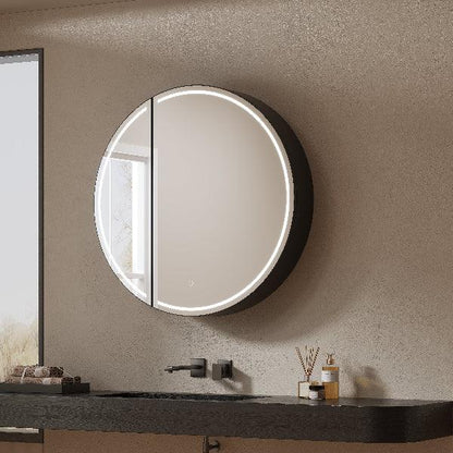 Mirrorons Custom Medicine Cabinet with LED Lights, Round, Defogger, 3-Color Mode, Dimmer, Matte Black or Matte White