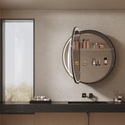 Mirrorons Custom Medicine Cabinet with LED Lights, Round, Defogger, 3-Color Mode, Dimmer, Matte Black or Matte White