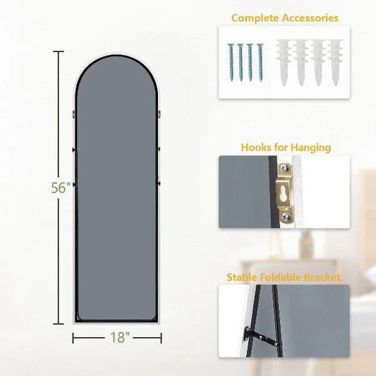 MELOMOIR Arched Full Length Mirror, Free Standing Leaning or Hanging, Thin Aluminum Frame, Tempered Glass, Suitable for Living Room Bedroom Cloakroom Hallway Home Gym, White - MIRRORONS