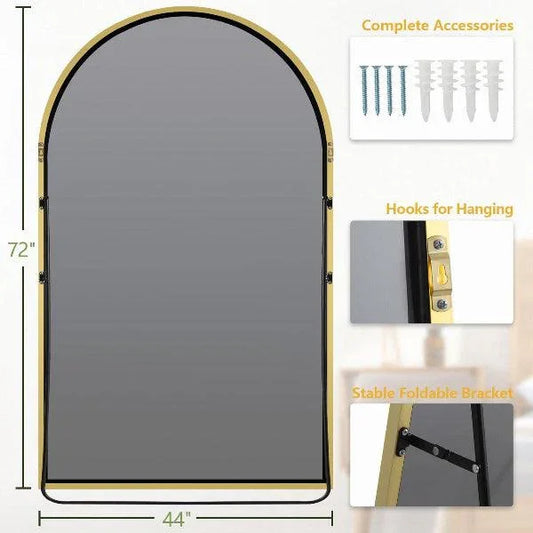 MELOMOIR Arched Full Length Mirror, Oversized Floor Mirror Freestanding, Large Full Body Mirror for Bedroom Living Room, Gold Mirror Full Length with Tempered Glass, Wall Mirror Full Length - MIRRORONS