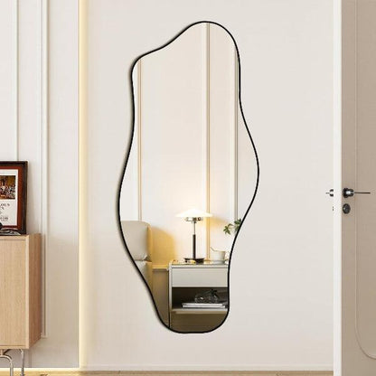 Mirrorons Irregular Wall Mirror 51×28, Black Asymmetrical Bathroom Mirror, Oval Aesthetic Mirror, Full Length Mirror, Shatterproof Black Bathroom Mirrors