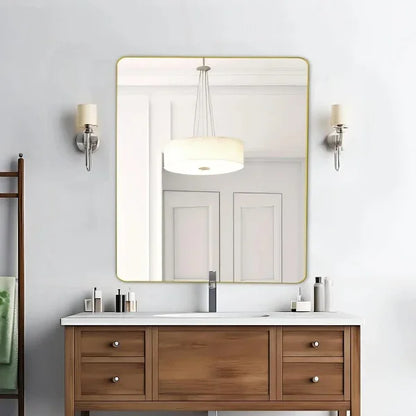 Gold Bathroom Mirror, Gold Wall Mirror, Matte Gold Bathroom Vanity Mirror with Rounded Corner, Shatterproof (Horizontal/Vertical) - MIRRORONS