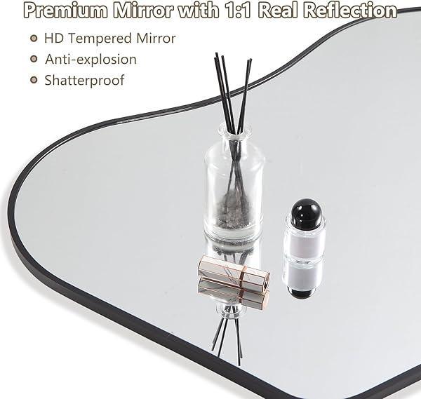 Mirrorons Irregular Wall Mirror, Black Asymmetrical Mirror Decorative Bathroom Mirror, Cloud Mirror, Modern Vanity Mirror, Shatterproof Black Mirror - MIRRORONS