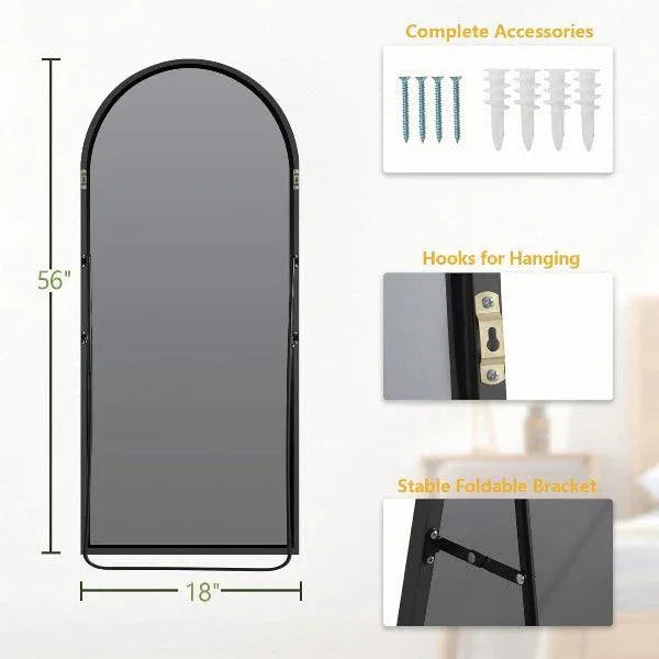 MELOMOIR Arched Floor Mirror, Leaning Hanging Mirror with Aluminum Frame, for Living Room, Bedroom, Cloakroom, Hallway, Black - MIRRORONS
