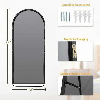 MELOMOIR Arched Floor Mirror, Leaning Hanging Mirror with Aluminum Frame, for Living Room, Bedroom, Cloakroom, Hallway, Black - MIRRORONS