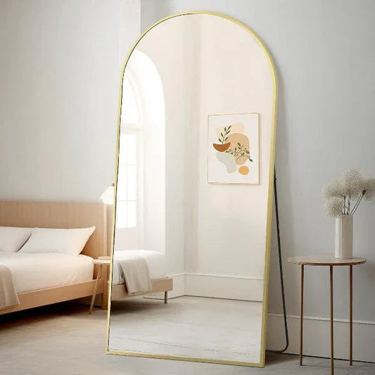 MELOMOIR Large Arched Mirror - Full Length, Extra Large Floor Mirror for Bedroom, Living Room, Gym - Hanging or Leaning - Gold Frame - MIRRORONS