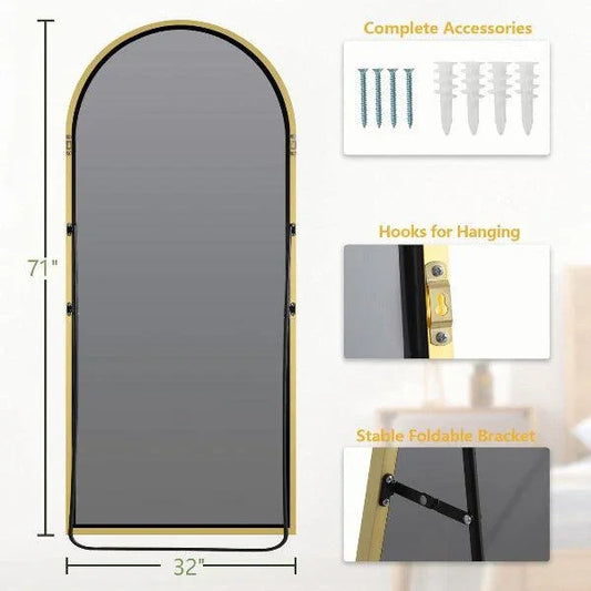 MELOMOIR Large Arched Mirror - Full Length, Extra Large Floor Mirror for Bedroom, Living Room, Gym - Hanging or Leaning - Gold Frame - MIRRORONS