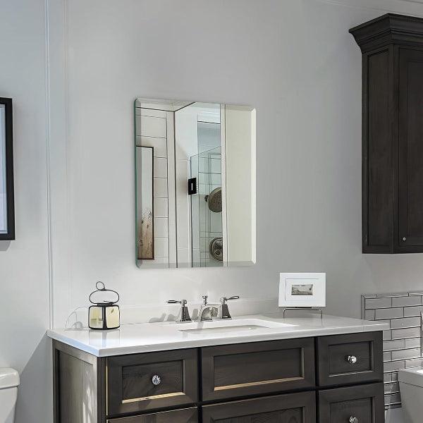 Mirrorons Beveled Mirror, Wall Mirror 18" x 24", Frameless Rectangle Bathroom Mirror with Beveled Edge, Hangs Horizontally or Vertically. Rounded Corner Tempered Mirror