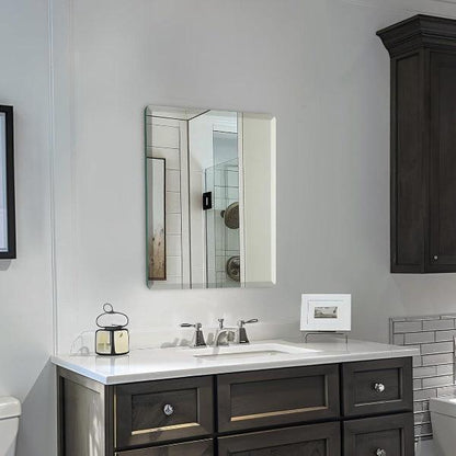 Mirrorons Beveled Mirror, Wall Mirror 18" x 24", Frameless Rectangle Bathroom Mirror with Beveled Edge, Hangs Horizontally or Vertically. Rounded Corner Tempered Mirror