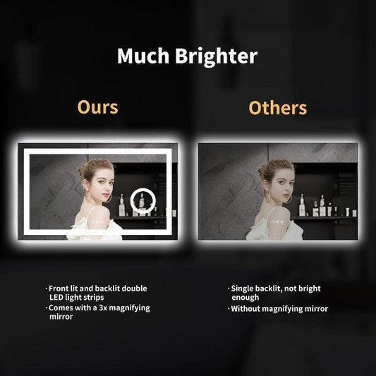 LED Mirror, Vanity Mirror, Wall Mounted Bathroom Mirror with 3X Magnifying Makeup Mirror, 3 Colors Adjustable Dimmable, Shatter-Proof, Anti-Fog - MIRRORONS