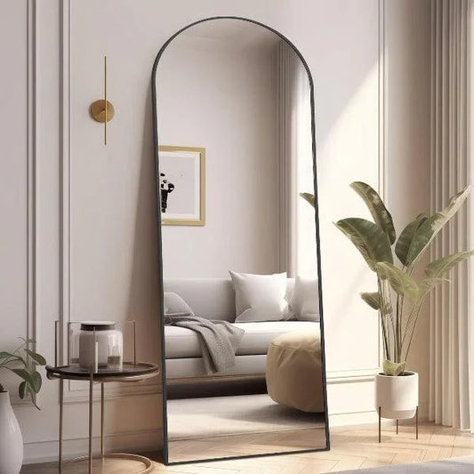 MELOMOIR Arched Floor Mirror, Leaning Hanging Mirror with Aluminum Frame, for Living Room, Bedroom, Cloakroom, Hallway, Black - MIRRORONS