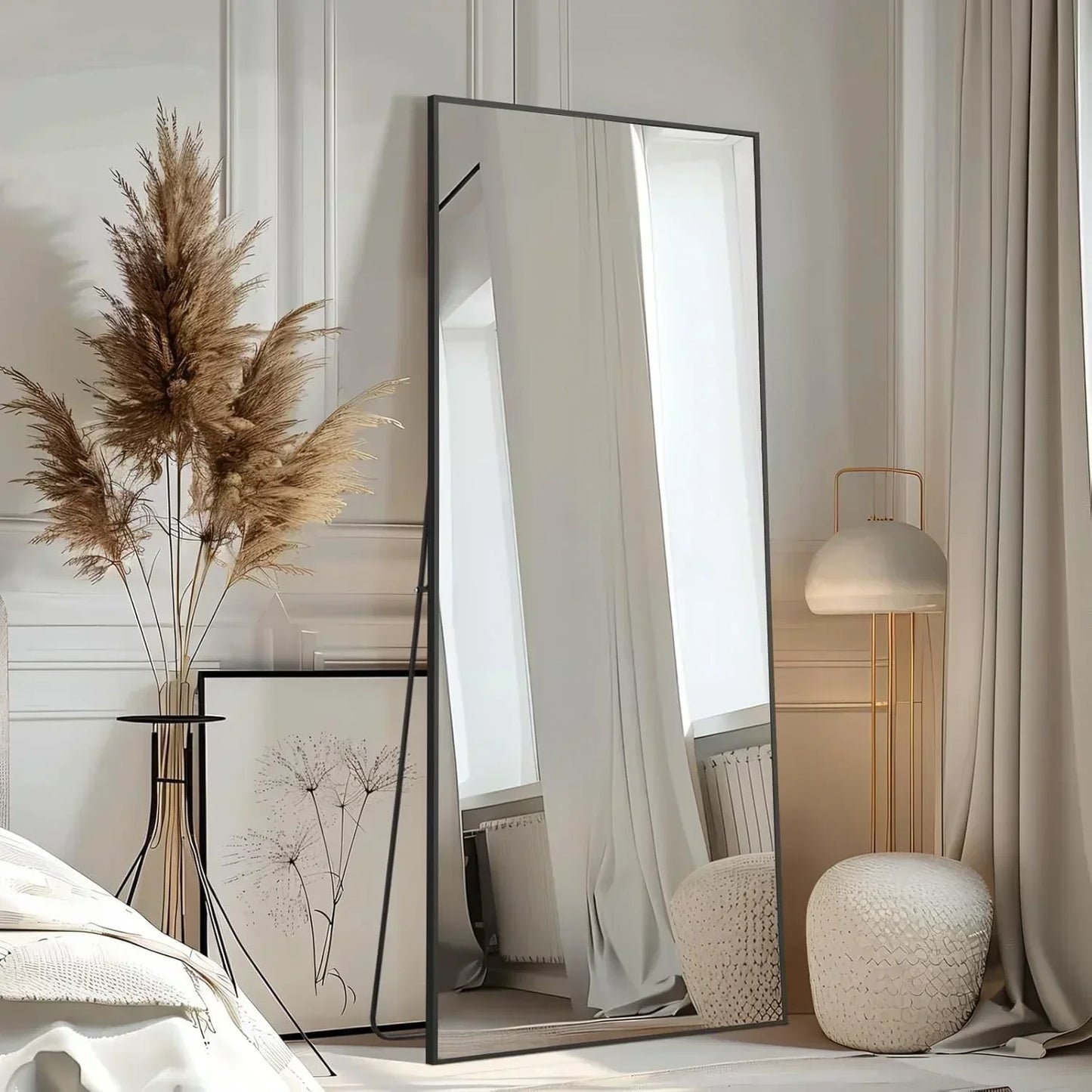 MELOMOIR Oversized Floor MirrMELOMOIR Oversized Floor Mirror Freestanding, Full Length Mirror for Bedroom Living Room Dressing Room Gym Yoga Hair Salon, Gold Arched Mirror Full Length with Shatterproof Tempered Glassor Freestanding