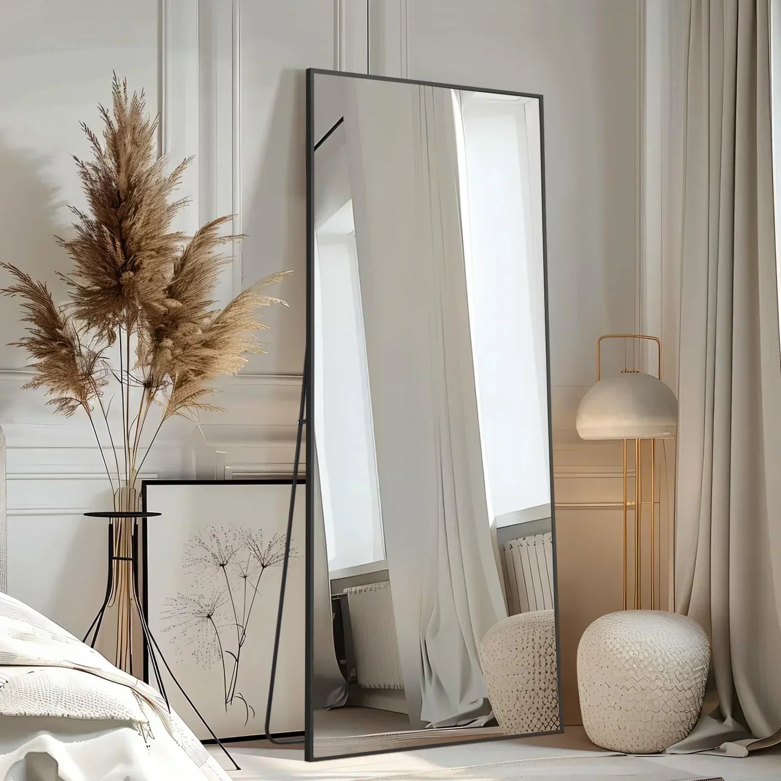MELOMOIR 76"x44" Oversized Floor Mirror Freestanding, Arched Full Length Mirror for Bedroom Living Room Dressing Room Gym Yoga Hair Salon, Black Mirror Full Length with Shatterproof Tempered Glass