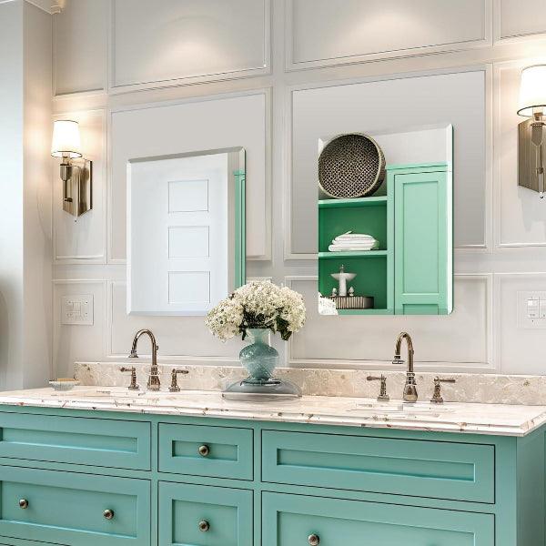 Mirrorons Beveled Mirror, Wall Mirror 18" x 24", Frameless Rectangle Bathroom Mirror with Beveled Edge, Hangs Horizontally or Vertically. Rounded Corner Tempered Mirror