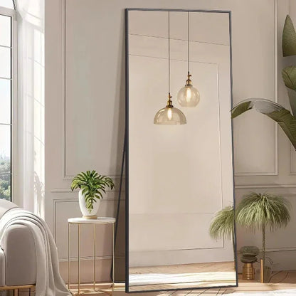 MELOMOIR Full Length Mirror, Floor Mirror with Stand Hanging or Leaning, Aluminum Alloy Frame Full Body Mirror for Bedroom Living Room Cloakroom Hallway, Wall Mirror Full Length, Black - MIRRORONS
