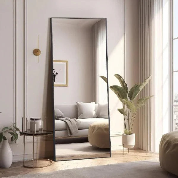 MELOMOIR Full Length Mirror, Floor Mirror with Stand Hanging or Leaning, Aluminum Alloy Frame Full Body Mirror for Bedroom Living Room Cloakroom Hallway, Wall Mirror Full Length, Black - MIRRORONS