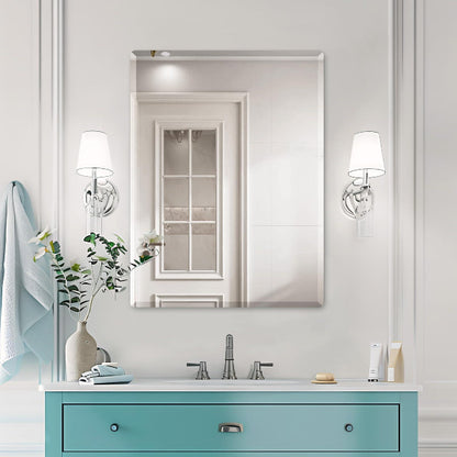 Mirrorons Beveled Mirror, Wall Mirror 18" x 24", Frameless Rectangle Bathroom Mirror with Beveled Edge, Hangs Horizontally or Vertically. Rounded Corner Tempered Mirror